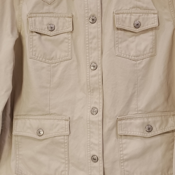 GAP Womens LG 100% Cotton Cream Colored Denim Utility Jacket Classic Rodeo - Picture 3 of 8